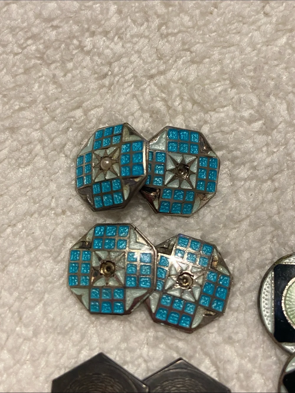 Vintage sterling silver 925Men's Turquoise Enamel and Vintage Metal Cufflink Set